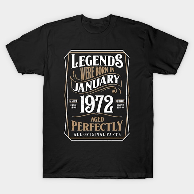 50th Birthday Legends Were Born In January 1972 Aged Perfectly T-Shirt by ricardotito